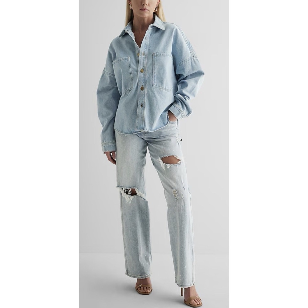 Express Sz L/XL /XXL Oversized Denim Drop Shoulder Button Up Shacket
